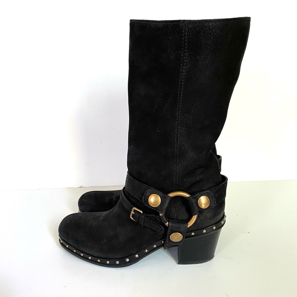MIU MIU Black Leather Harness Moto Boots